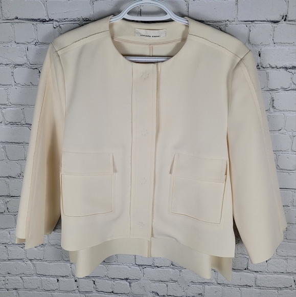 LIVIANA CONTI | patch pocket snap button raw edge cropped Italian blazer - Picture 2 of 7